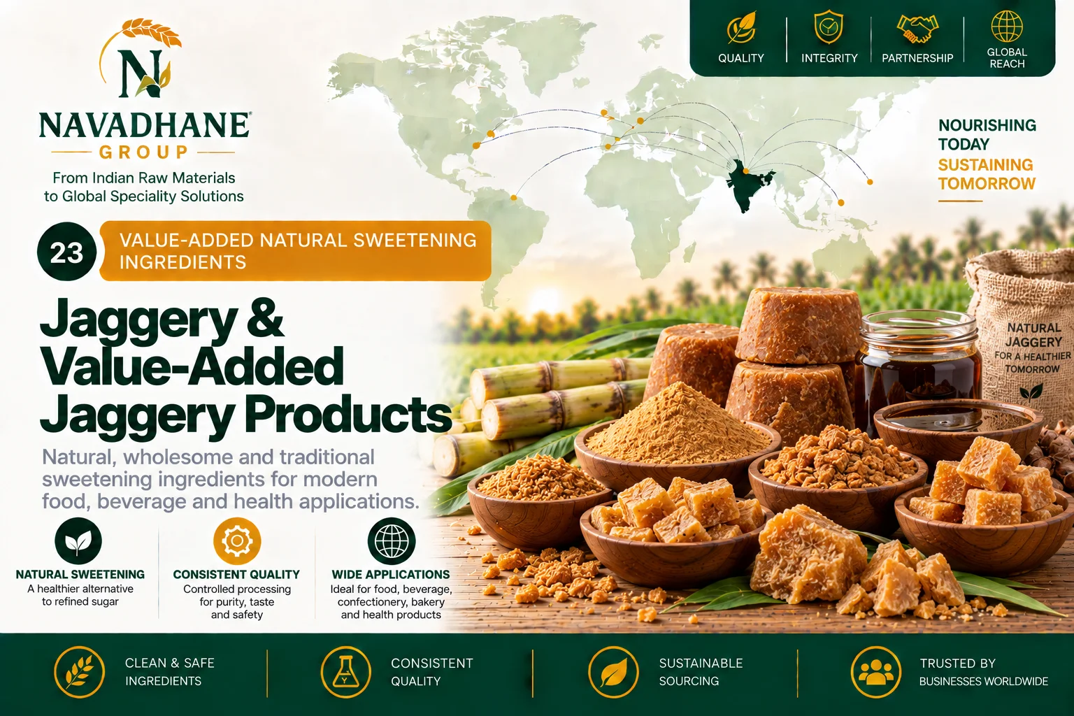 Jaggery & Value-Added Jaggery Products — Navadhane Group India supplier